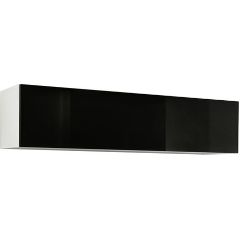 Mobile TV Sospeso  Mobile da Soggiorno Moderno  Porta TV  Salotto  1 anta  160x30x29cm  Modello Krista H-160  Bianco e Nero Finitura Lucida