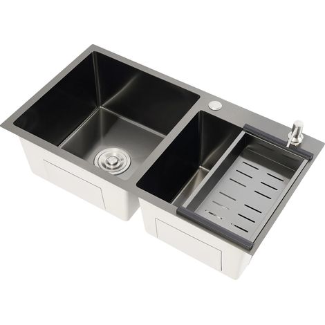 Évier de cuisine à double cuve, en acier inoxydable durable, fonctionnement silencieux, MULTI (1/2)