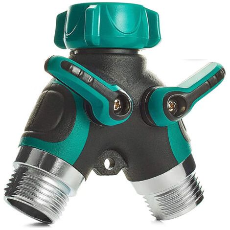 Distributeur de tuyau d'arrosage robuste à deux voies, connecteur en Y pour tuyau d'arrosage, distributeur de robinet extérieur (1/5)