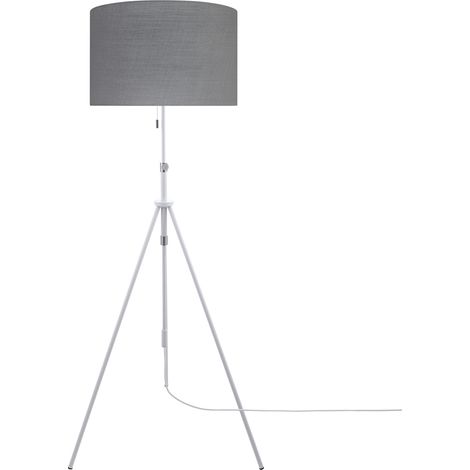 Paco Home Lampenschirm Stehlampe Stativ Schlafzimmer Leselampe Büro Esszimmerlampe E27 Beige (Ø45.5 cm), Stehleuchte Weiß/Alu gebürstet + Leuchtmittel