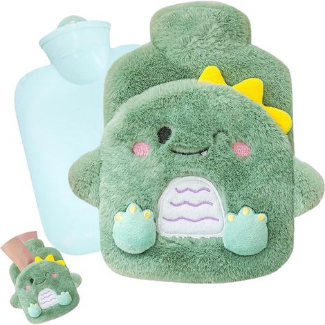 Bolsa de agua caliente portátil con funda extraíble y lavable, apta para niños y adultos, que proporciona un alivio rápido del dolor (diseño de dinosaurio).