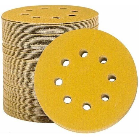 100 disques ponçage 125mm 8 trous - Grain 150 - Papier abrasif qualité - Lot économique