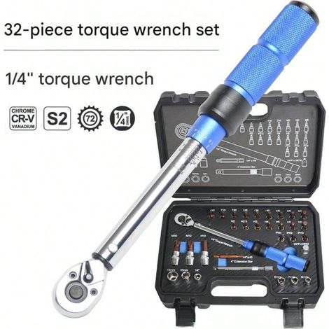 Jeu de 32 clés dynamométriques 1/4". Outils d'entretien pour vélo, jeu de clés à cliquet et douilles — pour un serrage sûr et précis