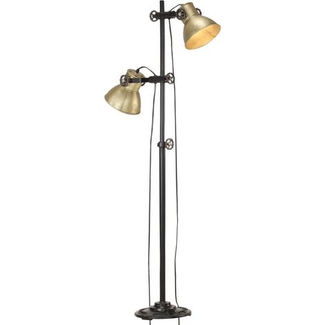 Lampadaire réglable avec 2 abat-jour style industriel salon chambre 28 x 160 cm en fer laiton (1/5)