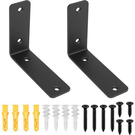 2 Pièces Équerre Étagère Murale Flottante Noire 125x100mm (1/5)