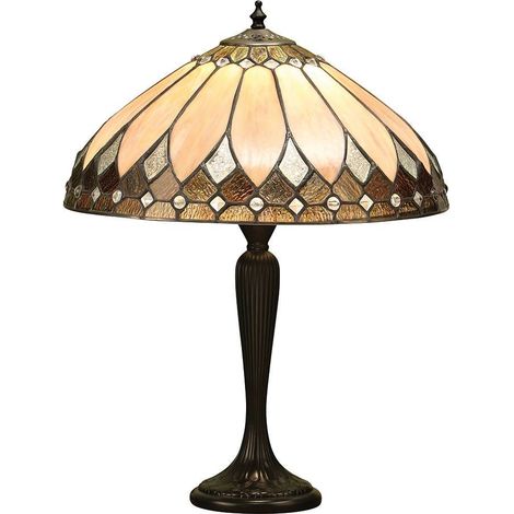 Interiors Brooklyn - Lampada da tavolo 1 luce media bronzo scuro, vetro Tiffany, E27 (1/4)