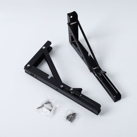 Ahlsen 2pcs Équerres Étagères Pliable 400mm,Équerres Pliantes Support Console Pliable Charge Maximale 150KG Robuste Brace de Tablette Flottants Pour Garage Cuisine Chambre, Noir, avec Vis (1/4)