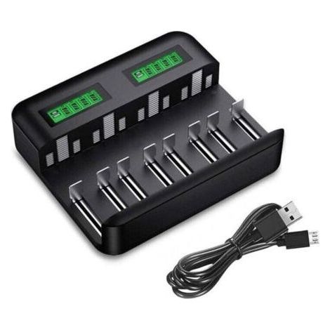 Chargeur de Piles Universel LCD, Chargeur de Piles Rechargeables pour AA/HR6, AAA/HR3, C/HR14, D/HR20 Ni-MH NiCD avec Entre Type C Micro USB, Chargeur 9008 avec Technologie Dtection de Piles (1/5)