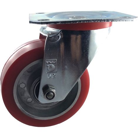 Roulette pivotante diamètre 100 mm polyuréthane SOUPLE REDTHANE® ROUGE - 200Kg (1/2)