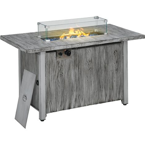 50,000 BTU Gas Fire Pit Table with Cover and Glass Screen - Grey