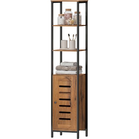 kleankin Colonna Bagno Alto con 3 Ripiani, Porta a Persiana, Marrone (1/5)