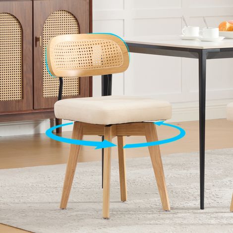 Lot de 2 chaises pivotantes 360° style milieu siècle dossier tissé assise rembourrée tissu chenille beige salle à manger chambre (1/5)