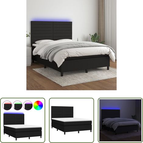 Matratze - Boxspringbett mit Matratze & LED Schwarz 140x200 cm Stoff (1/5)