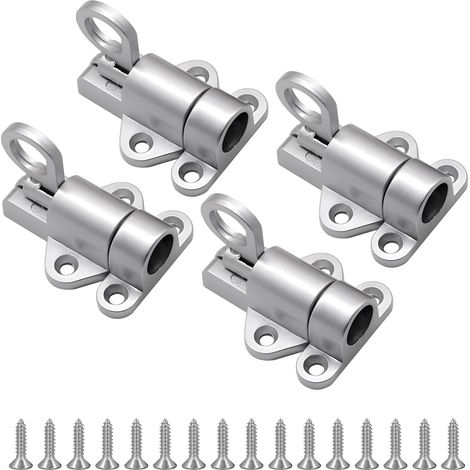 Verrous autobloquants, verrou à ressort pour portail en bois, verrous de porte automatiques, verrou de sécurité à pêne dormant en alliage d'aluminium, verrou coulissant à ressort, argent, 4 Pièces