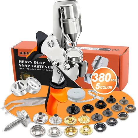 Bouton pression pince, Boutons Pression 380 Articles, Pince Bouton Pression Avec Fonction De Perforation,5 couleurs Boutons en acier inoxydable avec base,outil de poinçonnage,Pour Cuir,Bricolage,Tissu (1/5)