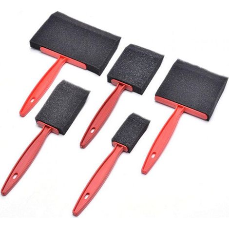 Kaelt - Lot de 5 pinceaux en mousse pour vernis, peintures, travaux manuels avec manches en bois, pour acryliques, teintures, vernis, travaux manuels (rouge + noir) (1/5)