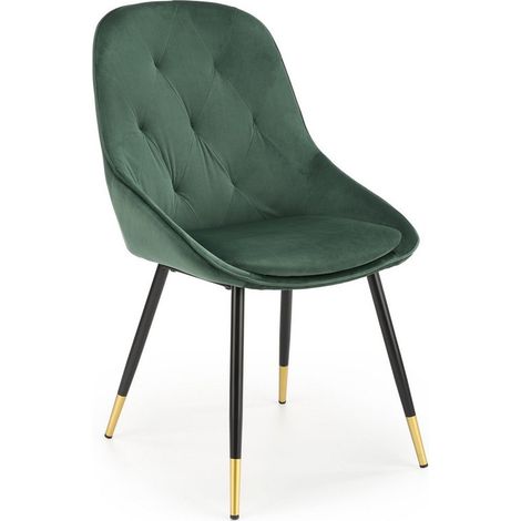 Chaise de salle à manger en velours vert avec pieds noirs et dorés en métal DAMONA (1/5)