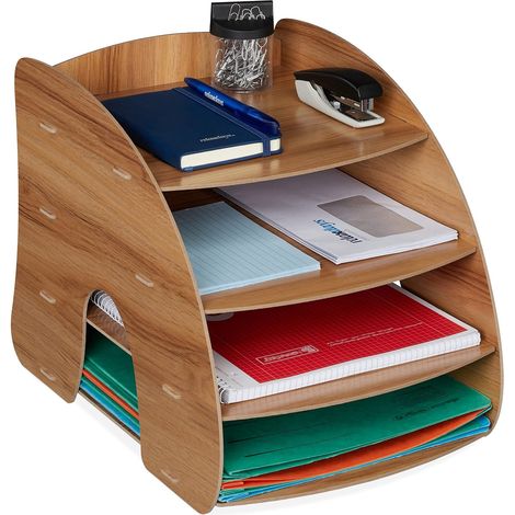 Organizador de documentos, 4 compartimentos, estantes para cartas, organizador A4, alto x ancho x profundidad: 27 x 25,5 x 34,5 cm, marrón oscuro (1/5)