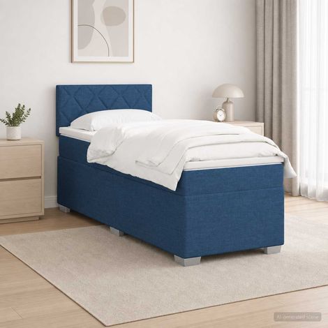 Cama con Base Tapizada, Colchón y Luz LED Azul 90 x 190 cm Tela (1/5)