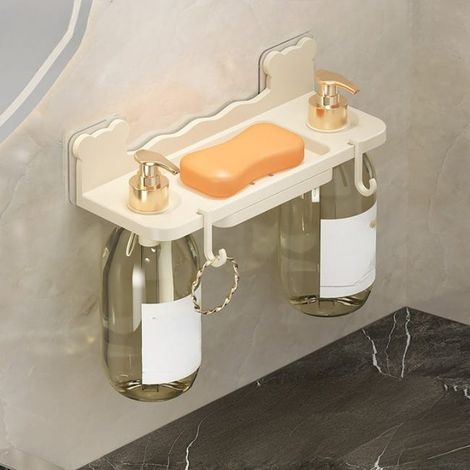 2er-Set Wandregal für Seifen- und Duschgelflaschen im Badezimmer + Haken4 milchig weiß 259,45,7 cm