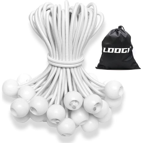 Tendeurs Élastiques à Boule Lot de 50 - 10 cm Blanc - Cœur Latex Naturel - Fixation Rapide Bâche Tente - Camping Jardin Bricolage (1/5)