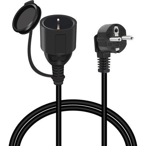 Extension Cable with Protective Contact Cable, 250V/16A Schuko Power Cable Protective Contact Plug Type F (CEE 7/7) 90° Angled with respect to Socket (CEE 7/7) - Black (1M) (1/5)