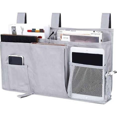 ZVD Gris Sac de Rangement de Lit pour Organisateur Suspendu, Tissu oxford Poche de Rangement de Chevet pour Téléphone, Livre, Magazines, Télécommande