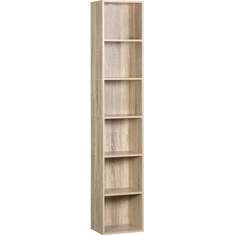 Libreria alta a 6 vani color rovere, truciolare e MDF, 30 x 24 x 158,4 cm (1/5)