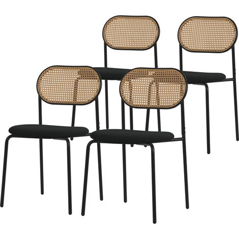 ML-Design Juego de 4 Sillas de Comedor Color Negro Asiento Moderno de Cocina con Respaldo Curvado de Rejilla Tapizado con Patas de Metal, Mueble sin Reposabrazos Sillón Ratán Moderno para Salón (1/5)
