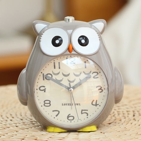 MINKUROW Baby Kids Cartoon Owl Sveglia Scansione Silenziosa Con Canzone Sveglia Per Comodino Camera Da Letto Con Luce Notturna,Grigio (1/5)