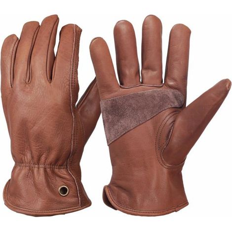 Filiyano-Gants de travail rétro en cuir pour la construction et le jardinage, avec paume renforcée pour hommes et femmes (Marron, L) (1/5)