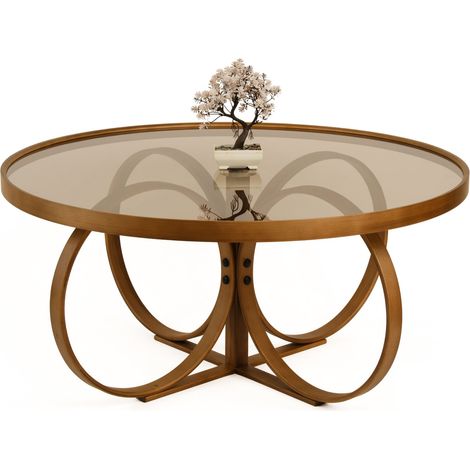 Couchtisch Gargallo, Gehärtetes Glas, Oval, Struktur aus Glas, 100x100x47h cm Walnussbraun