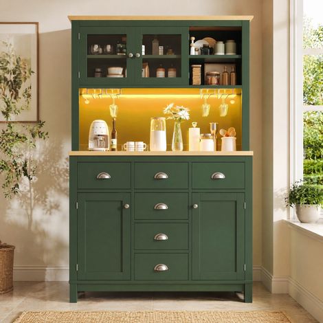 Küchenbuffet 104 x 40 x 180 cm mit LED, Gläserhalter, 4 Türen, grün HAVRYA (1/5)