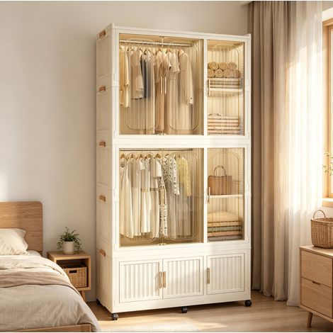Armario ropero 92x45x196 cm de polipropileno crema, modular y con almacenaje en tu hogar FloraGrace (1/5)