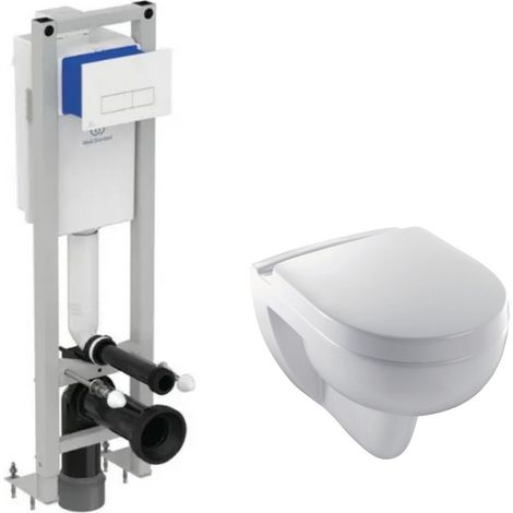 Ideal Standard – Pack complet wc suspendu – Bâti support autoportant ProSys – Plaque blanche – Cuvette compact Odeon Up – Dimensions 39,7 x 37,4 cm