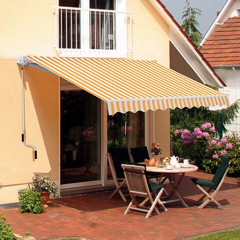 Tenda da sole manuale retrattile Outsunny 295 x 245 cm per esterni, con manovella, angolo regolabile da 45° a 85°, in alluminio e poliestere 280 g/m², ideale per patio, balcone e cortile, colore aranc