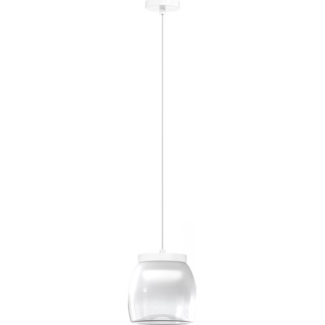 Lampadario Contemporaneo Drum Metallo Bianco Vetro 1 Luce Led 8W Calda