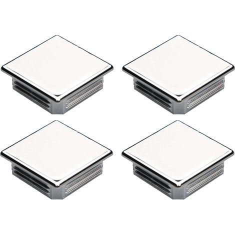 4x Embout de tube carré rentrant à ailettes finition chromée Bouchon Capuchon Pied Meuble Protection Extrémité Cannelé Tuyau, 30 x 30mm épaisseur tube 1,40 - 1,84mm