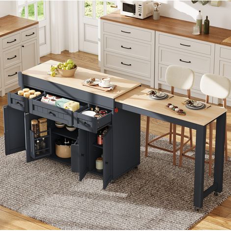 Isola cucina mobile 190,6x45,2x92 cm in MDF grigio con contenitore salvaspazio – MEUBLIV (1/5)