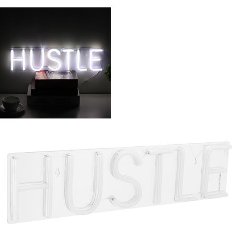 Enseigne lumineuse LED néon « Hustle Words » pour la maison, la chambre, le dortoir, les fêtes et les mariages (alimentation USB). (1/5)