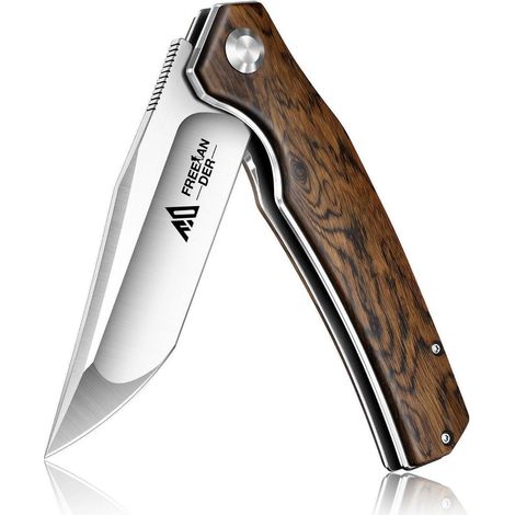 Klappmesser D2 Stahl mit Holzgriff Braun-Silber für Camping & Outdoor