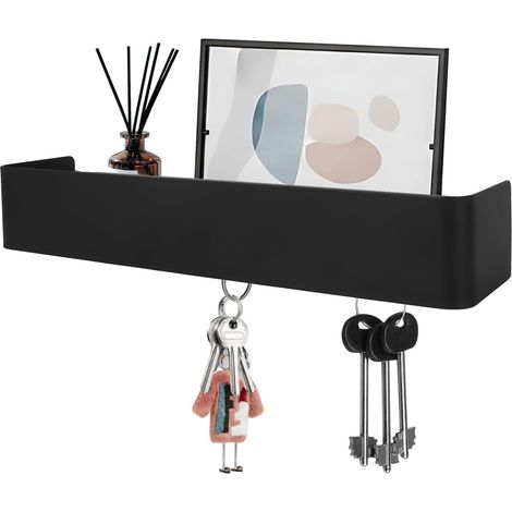 Porte Cle Mural Moderne Minimaliste Support Clef Mural Avec Étagère Rangement Mural Discret Noir (1/5)