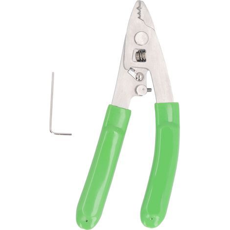Fiber optic wire stripper, 3 holes, adjustable gauge, with safety lock and self-resetting spring, green (1/5)