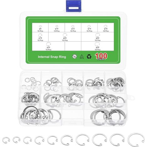 100Pcs Assortiment De Circlips Intérieurs, 304 Acier Inoxydable Circlips 10 Tailles M8 M10 M12 M14 M16 M18 M20 M22 M24 M26 (1/5)