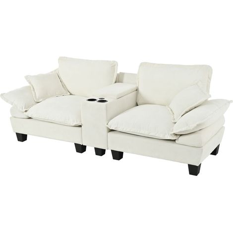 Modulares Sofa mit Hocker, Stauraum, USB-Anschlüssen, Chenille Beige 224 x 82 x 90 cm (1/5)
