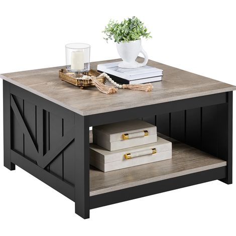 Homevive Mesa de Centro con Revistero Mesa de Café de Madera MDF para Salón Sala de Estar Negro Gray 80×80×45cm (1/5)