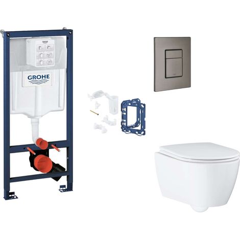 Grohe Rapid SL - Set bâti-support, cuvette, abattant SoftClose et plaque de déclenchement Skate Cosmopolitan et kit pour insertion de tablette, Hard Graphite Brossé SANI11BB5140 (1/2)