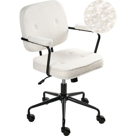 Silla de oficina de bouclé estructura negra giratorio altura ajustable blanco crema Pawnee