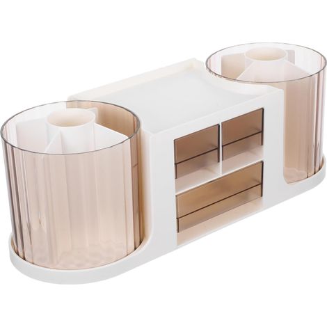 Organizador de escritorio giratorio con cajón, portalápices giratorio de plástico, caja de almacenamiento para material de oficina y aula. (1/5)