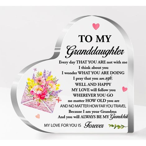 Plaque cœur en acrylique – Cadeau grand-mère pour petite-fille, idée cadeau anniversaire grands-parents, souvenir déco tendre - 8.5x8.5x1cm (1/5)